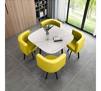 Moderno juego de comedor con mesa cuadrada y sillas, muebles que ahorran espacio para reuniones de oficina, perfecto para sala de estar y salón, elegante diseño amarillo