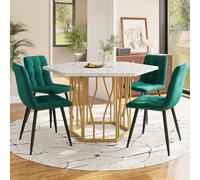 Moderno juego de comedor - Mesa hexagonal de mármol de 5 piezas con 4 sillas de terciopelo, elegante piel de comedor para una decoración elegante y acogedora del hogar, perfecta para entretenimiento
