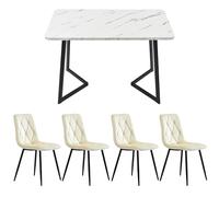 Moderno juego de comedor - Mesa rectangular de 117 x 68 cm con 4 sillas, elegante tela de sarga y patas de terciopelo, perfecto para decoración del hogar y entretenimiento