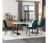 Moderno juego de comedor reclinable de 117 x 68 cm, mesa con 4 sillas, tela de sarga y patas de terciopelo, color bei, perfecto para comedor o cocina, decoración contemporánea del hogar