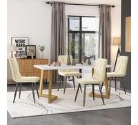Moderno juego de comedor Recular FC00061 con 1 mesa y 4 sillas de terciopelo con patas Bei Color Comedor Piel para el hogar y la cocina