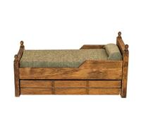 Moderno juego de dormitorio en miniatura para Dollhouses escala 1:12 con almohadilla de esponja y cajones de madera, cama de muñecas de madera con tela de algodón
