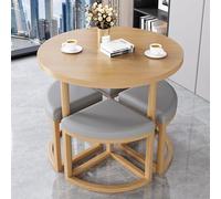 Moderno juego de escritorio y silla de oficina redondo, elegante mesa de recepción y silla para sala de conferencias, sala de estar, cafetería, hotel, acabado gris claro y madera natural, diseño