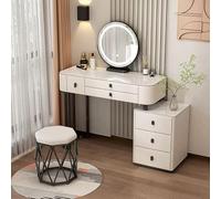 Moderno juego de maquillaje con luces LED, 3 cajones, elegante tocador extraíble, espejo extraíble, elegante combinación de dormitorio y mesita de noche, perfecto para decoración del hogar.