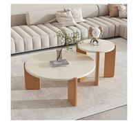 Moderno juego de mesa de café de 2 piezas para salón, mesa nido redonda con acabado natural con madera de haya, mesa de cóctel para balcón de oficina, apilable | Set de 2 Simple