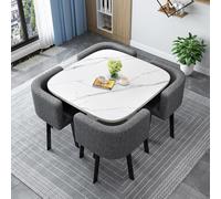 Moderno juego de mesa de comedor con 4 sillas, mesa de cocina redonda/cuadrada duradera con marco de metal, perfecto para comedor, reuniones familiares, tamaño de 90 cm, elegante y funcional.