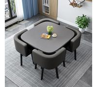 Moderno juego de mesa de comedor con 4 sillas robustas, diseño redondo/cuadrado, marco de metal, muebles de cocina para 4 personas, juego de mesa de comedor de 90 cm