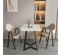 Moderno juego de mesa de comedor cuadrada de piedra sinterizada para espacios pequeños, mesa de comedor de cocina con sillas para 2-4 personas, mesa de centro y mesa auxiliar incluidas (C14, 70 x 70 x