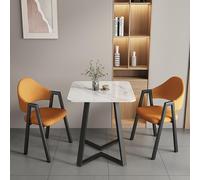 Moderno juego de mesa de comedor cuadrada de piedra sinterizada para espacios pequeños, mesa de comedor de cocina con sillas para 2-4 personas, mesa de centro y mesa auxiliar incluidas (C14, 70 x 70 x
