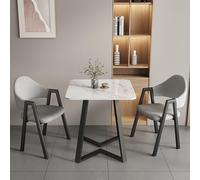 Moderno juego de mesa de comedor cuadrada de piedra sinterizada para espacios pequeños, mesa de comedor de cocina con sillas para 2-4 personas, mesa de centro y mesa auxiliar incluidas (C14, 70 x 70 x
