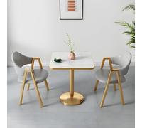 Moderno juego de mesa de comedor cuadrada Glam - Sillas tapizadas y base de metal dorado para comedor elegante - Muebles elegantes para espacios de vida contemporáneos