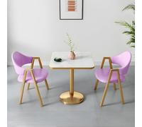 Moderno juego de mesa de comedor cuadrada glamurosa, elegantes sillas tapizadas y base de pedestal dorado de metal, perfecto para salas de estar y comedores elegantes, colección de muebles de lujo