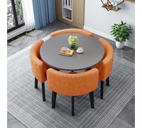 Moderno juego de mesa de comedor cuadrada redonda con 4 elegantes sillas, elegante mesa de cocina y mesa de conferencias de madera para sala de estar, oficina, recepción, muebles de comedor de 90 cm