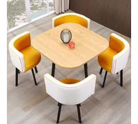 Moderno juego de mesa de comedor cuadrada redonda con 4 sillas de piel sintética, muebles de comedor que ahorran espacio para conferencias y uso familiar, 80 cm