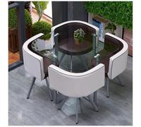 Moderno juego de mesa de comedor cuadrada redonda con sillas, muebles de cristal que ahorra espacio para el hogar, jardín y restaurante, elegante y diseño de 34 pulgadas