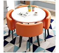 Moderno juego de mesa de comedor minimalista - Mesa redonda de 80 cm y 4 sillas vintage de lino de algodón - Elegante combinación de muebles para sala de estar, cocina, oficina, recepción