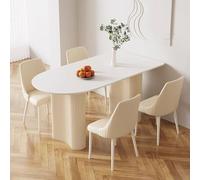 Moderno juego de mesa de comedor ovalada para 4-6 personas, mesa de cocina blanca con parte superior de pizarra y patas onduladas, incluye 4 sillas elegantes, perfecto para comedor y cocina