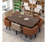 Moderno juego de mesa de comedor para 6 mesas de recepción que ahorran espacio con sillas de tela, 90 x 150 cm, muebles elegantes para reuniones de oficina y comedor