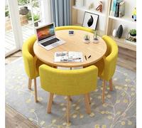 Moderno juego de mesa de comedor redonda con 4 sillas amarillas, muebles que ahorran espacio para oficina, sala de conferencias, cocina y sala de estar, decoración elegante de comedor y asientos de