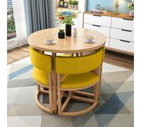 Moderno juego de mesa de comedor redonda con 4 sillas de 80 cm, elegante diseño compacto para cocina y comedor, tapicería de piel para hogares contemporáneos