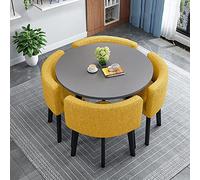 Moderno juego de mesa de comedor redonda con 4 sillas de tela suave, ahorra espacio, piel de cocina y oficina, perfecta para comedores pequeños y contemporáneos