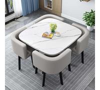 Moderno juego de mesa de comedor redonda con 4 sillas de tela, versátil para cocina y oficina, diseño minimalista elegante, 70 cm de diámetro, perfecto para el comedor en casa