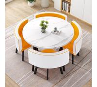 Moderno juego de mesa de comedor redonda con 4 sillas, juego de 5 piezas, mesa redonda de 80 cm, para recepción, sala de estar, oficina o cocina, estilo contemporáneo, perfecto para espacios pequeños.