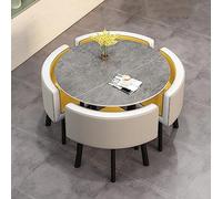 Moderno juego de mesa de comedor redonda con 4 sillas, mesa de reunión de negocios y silla para pequeñas tiendas y oficinas, superficie de piel sintética