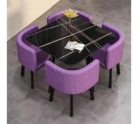 Moderno juego de mesa de comedor redonda con 4 sillas, mesa de reunión de negocios y silla para pequeñas tiendas y oficinas, muebles de comedor de lino de algodón de 5 piezas
