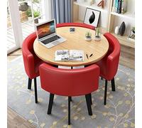 Moderno juego de mesa de comedor redonda con 4 sillas, mesas y sillas pequeñas de oficina, muebles de comedor elegantes para cocina, salón y sala de estar, 31.5 pulgadas, color rojo