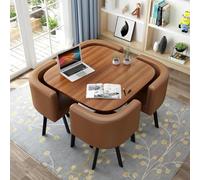 Moderno juego de mesa de comedor redonda con 4 sillas, muebles compactos para sala de conferencias, elegante solución de comedor para cocina y sala de estar, 29,80 cm de altura, diseño que ahorra