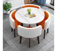 Moderno juego de mesa de comedor redonda con 4 sillas, muebles de cocina y recepción, diseño elegante y blanco, perfecto para uso doméstico y club, asientos versátiles de ocio
