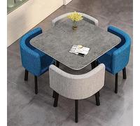 Moderno juego de mesa de comedor redonda con 4 sillas para espacios pequeños, mesa de reunión de negocios y combinación de sillas para oficina o tienda, asientos tapizados de lino de algodón