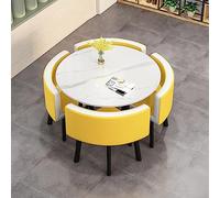 Moderno juego de mesa de comedor redonda con 4 sillas para reuniones de pequeñas empresas y espacios de oficina, juego combinado de mesas y sillas tapizadas de piel sintética