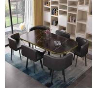 Moderno juego de mesa de comedor redonda con 6 sillas de piel para conferencias de oficina, cocina, sala de estar y salón, colección de mesa de reunión de 7 piezas