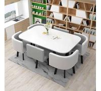 Moderno juego de mesa de comedor redonda con 6 sillas, muebles compactos de oficina para conferencias, cocina, salón, sala de estar, solución de reunión de 7 piezas