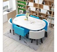 Moderno juego de mesa de comedor redonda con 6 sillas, muebles compactos de oficina para conferencias, cocina, salón, sala de estar, solución de reunión de 7 piezas