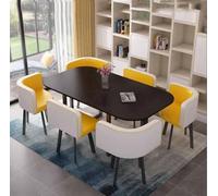 Moderno juego de mesa de comedor redonda con 6 sillas, muebles compactos de oficina para conferencias, cocina, salón, sala de estar, solución de reunión de 7 piezas