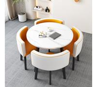 Moderno juego de mesa de comedor redonda con sillas amarillas, juego de comedor pequeño de cocina, mesa de conferencias y sillas, muebles de comedor simples y elegantes