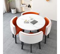 Moderno juego de mesa de comedor redonda con sillas, juego de mesa de comedor de cocina pequeña, mesa de conferencias redonda simple, color naranja disponible