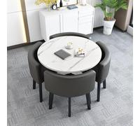Moderno juego de mesa de comedor redonda con sillas para cocina pequeña, barra de desayuno y sala de conferencias, juego de muebles redondos simples de 31.5 x 29.5 pulgadas, color blanco