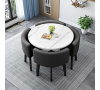 Moderno juego de mesa de comedor redonda/cuadrada con 4 sillas, marco de metal duradero, muebles de cocina y comedor para 4 personas, perfecto para el hogar y espacios de comedor, 6.65 pulgadas de