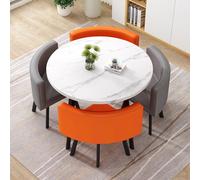 Moderno juego de mesa de comedor redonda de 5 piezas de 80 cm y 4 sillas, ideal para recepción, sala de estar, oficina o cocina, estilo contemporáneo, elegante y funcional, diseño de ahorro de
