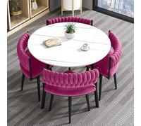 Moderno juego de mesa de comedor redonda de 5 piezas para 4 personas, elegante mesa de café con sillas, diseño minimalista de color madera para sala de estar, oficina, cocina y recepción (rosa)