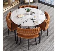 Moderno juego de mesa de comedor redonda de 5 piezas para 4 personas, elegante mesa de café y sillas para sala de estar, oficina, cocina, recepción, acabado de madera marrón, diseño minimalista