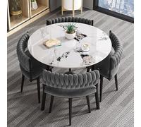 Moderno juego de mesa de comedor redonda de 5 piezas para 4 personas, mesa auxiliar minimalista de madera con sillas para sala de estar, cocina, oficina y recepción, acabado beige