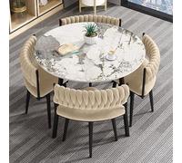 Moderno juego de mesa de comedor redonda de 80 cm con 4 sillas beige, conjunto elegante para cocina y comedor, muebles contemporáneos para el hogar, diseño que ahorra espacio