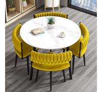 Moderno juego de mesa de comedor redonda de 80 cm con 4 sillas, juego de mesa auxiliar de 5 piezas para sala de estar, oficina, cocina y sala de estar, diseño minimalista de madera (amarillo)