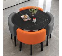 Moderno juego de mesa de comedor redonda gris oscuro y naranja con sillas de respaldo suave para oficina, recepción, club, cocina, café y sala de conferencias, muebles elegantes.