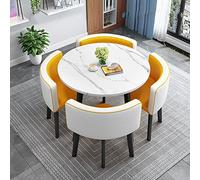 Moderno juego de mesa de comedor redonda para 4 mesas de cocina que ahorran espacio con sillas de tela, ideal para la oficina en casa y áreas de recepción. Muebles compactos y elegantes